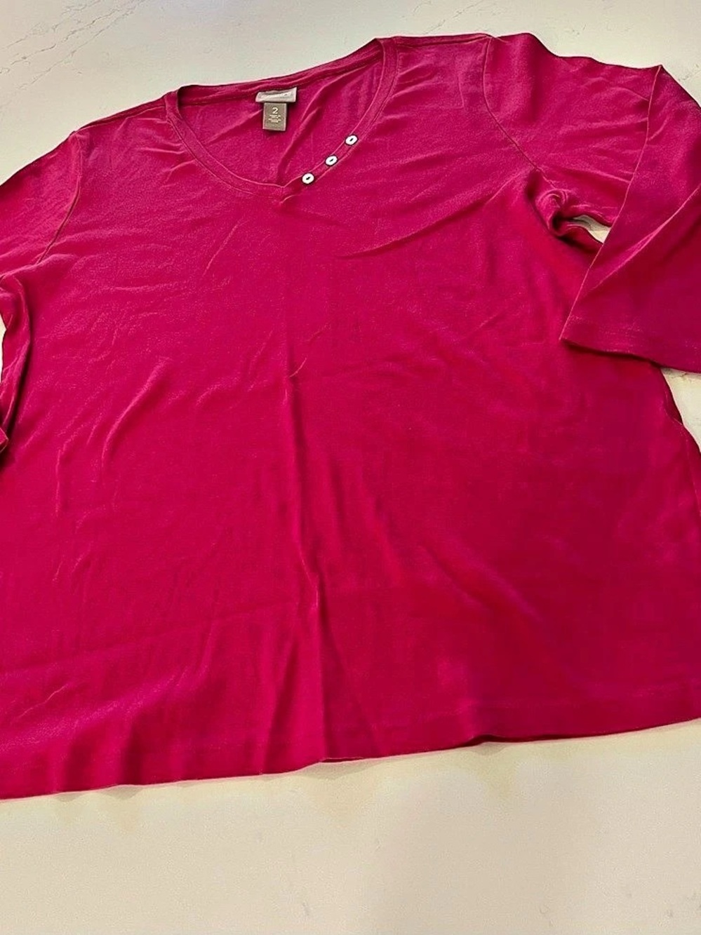Chico's Everyday 3/4 Sleeve V-Neck Cotton Tee Pink Size 2